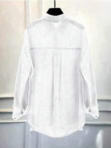 Women's Printed Lapel Single-Breasted Loose Long Sleeve Shirt - Putih - View 2