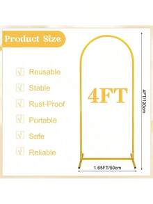 1个稳固的金色金属拱形背景架，气球拱门框架，婚礼仪式拱门，适用于生日派对、新娘送礼会、周年纪念日、情人节、毕业典礼、单身派对、伴娘礼物、父亲节、万圣节装饰及礼物、婚礼宾客回礼、生日派对装饰、婚礼用品 - 金色 - 查看 2