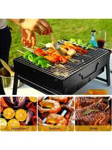 1PC, Barbecue Grill, Portable Outdoor Backyard Charcoal Grill, Large Capacity Folding Smoked Grill, Outdoor Grill, Suitable For Outdoor, Terrace, Travel, Camping, Picnicking, Garden, Beach, Party, Family Gathering - Black - View 2