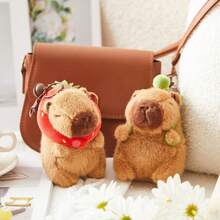 2 Pcs Capybara Plush Keychain Capybara Stuffed Animals Toy Pendant For Graduation Gifts Exchange Birthday Party(Turtle Bag, Strawberry Hood) - Turtle Bag strawberry Hood - 查看 1