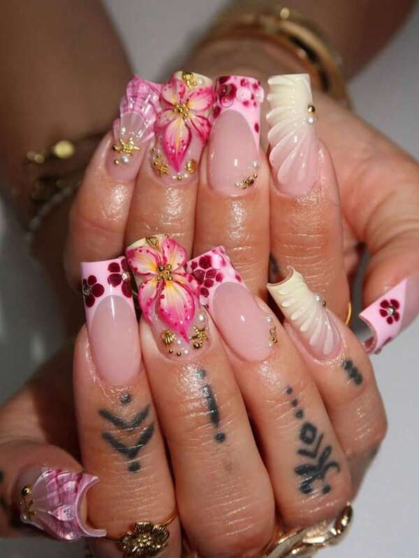 24 Adet/takım Y2K Şık Stil Çiçek Desenli Su Dalgası Deniz Yıldızı Kabuğu 3D Tırnak Çıkartmaları, Tırnaklarınızı Değiştirebilir, Kızlar/Kadınlar İçin Günlük Giyim ve Yaz Plajları İçin İdeal, Tırnak Sanatı Malzemeleri, Tırnaklara Bastırın