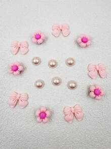 16pcs Multifunction Detachable Pink Flower & Bowknot Decor Accessories For Women Shoe And Handbag Decor, Versatile And Fashionable, Suitable For Gifts