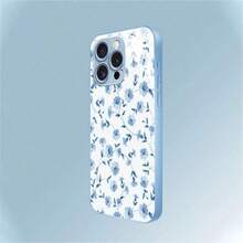Funda para teléfono 1 pieza Una funda para teléfono con patrón floral azul adecuada para 16 Pro/15 Pro/14 Plus/13/12/11, con un diseño elegante, vidrio templado y una sensación de primera calidad. Teléfono - Blanco - Ver 3