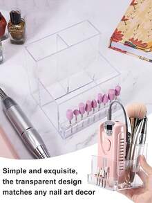 1 件迷你美甲钻机收纳盒，10 孔美甲钻头支架收纳，亚克力化妆品收纳盒美甲工具架展示架 - 無色 - 查看 2