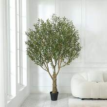 Olive Tree Artificial 8FT Tall - UV Resistant Faux Olive Trees With Strong Trunk For Indoor & Outdoor - Large Potted Silk Fake Plant For Indoor Home Living Room Office Patio Decor - màu xanh lá - Xem 8