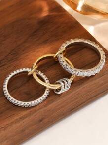 1 Pc Interlocking Stacked Rings Platinum For S925 Sterling Silver European And American Style Fine Jewelery Gift