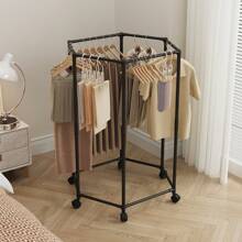 Hexagonal Rotatable Clothing Rack With Wheels, Heavy Duty Rolling Clothing Racks, Sturdy Metal Floor Standing Coat Hanger With Multiple Bars For Bedroom, Dormitory & Balcony, Floor Standing Rotatable Clothing Rack ,Portable Wardrobe Rack Hanging Clothes,Freestanding Garment Rack,Retail Clothes Display Stand, Laundry Room Organizer, Home Decor, Room Decor, Wardrobe & Closet Organizers