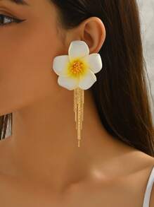 1 par de pendientes elegantes con flecos de flor de margarita de color degradado, diseño delicado y bonito, adecuado para uso diario, resort y fiesta de mujeres
