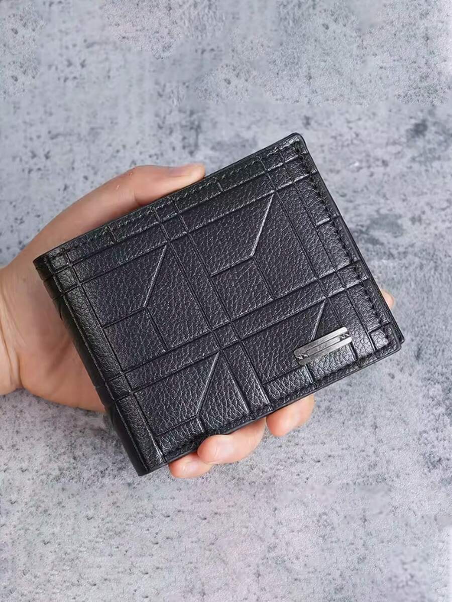 1 Ví da nam tối giản dọc ngắn công sở 2 ngăn đựng thẻ tín dụng chống trộm, ví đựng tiền, trang trọng/trang trọng công sở - màu đen - Xem 1