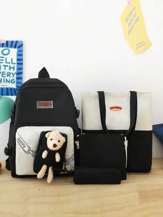 It Is A Four-Piece Bag With A Bear, With Multiple Pockets And Zippers, Suitable For Daily Use, Commuting, Outdoor Activities, Laptops, Backpacks For College Students, Teen Boys And Girls, Very Suitable For College, Business, Work, Commuting High School, Outdoor, Hiking, Travel, Rock Climbing, Stadium, Sports, Outings, Back-To-School, Street And Japanese-Style Backpacks