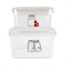 First Aid Box Empty And Vitamin Bottle Organizer Set Clear Plastic Medical Box With SnapOff Lid Handle For Supplements Medicine Storage - Clear - View 2