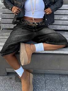 Elegant Casual Ripped Cuffed Capri Jeans - Baby Blue - View 5