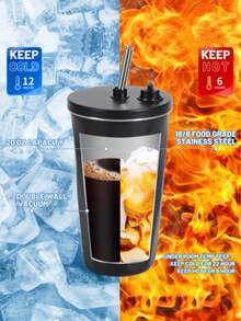 1 件 20 盎司不锈钢金属杯，带盖和吸管，可重复使用真空隔热旅行杯，隔热冷饮防漏杯，户外车载咖啡杯 - 淡紫色 - 查看 3