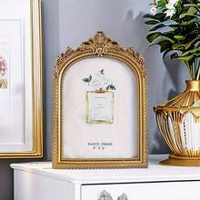 Vintage European Style Golden Lace Arch Decor Photo Frame | Suitable For Wedding Photos, Home Decor, Anniversary Party, Christmas Gift, Arched Window Frame, Can Be Placed On Desk Or Wall, Retro Arch Frame, Suitable For Home Office Decoration - Multicolor - View 7
