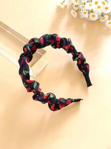 2 件可爱甜美优雅樱桃印花面料女士头带，高顶礼帽压力发箍配饰，适合海滩度假，日常发型装饰，波西米亚风格配饰，发带，发箍头带，头饰 - 彩色 - 查看 9