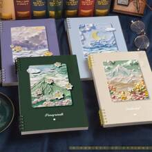 Thick Loose-Leaf A5/B5/A4 Size Notebook Oil Painting Scenery Coil Student Notebooks 60 Pages Cute Notebook With Detachable Pages For School, Journaling, School Supplies,Back To School