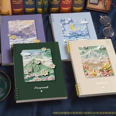 Thick Loose-Leaf A5/B5/A4 Size Notebook Oil Painting Scenery Coil Student Notebooks 60 Pages Cute Notebook With Detachable Pages For School, Journaling, School Supplies,Back To School