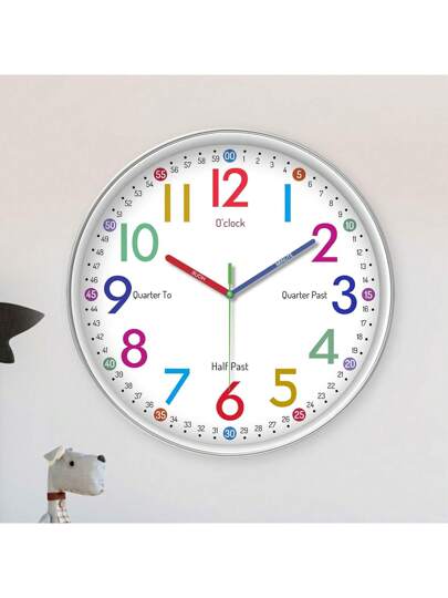 1pc ful Numeric Teaching Wand Clock, Learn To Tell Time, 12 Inch Round Silent Learning Battery Powered, Living Room, Bedroom, School, Classroom, Training Ideal Teacher (Batteries Not Included) Home Room