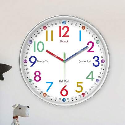 1pc Colorful Numeric Teaching Wall Clock, Learn To Tell Time, 8-12 Inch Round Silent Learning Clock, Battery Powered, Suitable For Living Room, Bedroom, School, Classroom, Training Room, Ideal Teacher Gift (Batteries Not Included) Home Decor Room Decor