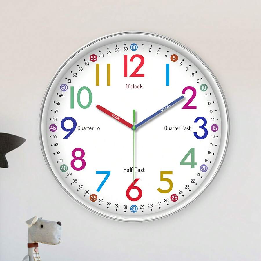 1 Đồng hồ treo tường dạy học số nhiều màu, học cách xem giờ, đồng hồ học tập tròn 8-12 inch không phát ra tiếng ồn, chạy bằng pin, thích hợp cho phòng khách, phòng ngủ, trường học, lớp học, phòng đào tạo, quà tặng lý tưởng cho giáo viên (không bao gồm pin)