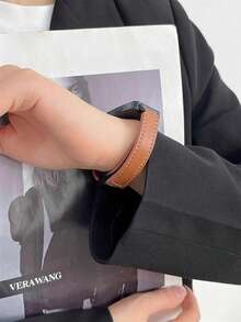 1 Dây đeo đồng hồ bằng da có khóa từ có thể gập lại, tương thích với Band 10/9/8/7 phiên bản NFC - màu nâu - Xem 5