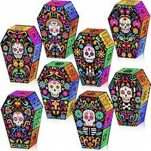 12 件色彩鲜艳的墨西哥棺材礼品盒 - 彩色亡灵节和万圣节糖果容器、哥特式婚礼和新娘送礼会礼品、五月五日和阵亡将士纪念日装饰、墨西哥派对装饰、万圣节装饰 - 彩色 - 查看 7