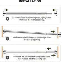 LOMILD 1 件多功能伸缩杆 - 无需钻孔，适用于浴帘、窗帘、门帘、衣柜储物和阳台晾衣场景 - 不锈钢材质，带有易于安装的塑料底座 - 有银色、黑色、白色、灰色可选；可调节张力窗帘杆，多种组合，无需钻孔不锈钢挂衣杆适用于浴室、衣柜、衣柜、浴室配件浴室装饰 - 多色-多尺寸 - 查看 9