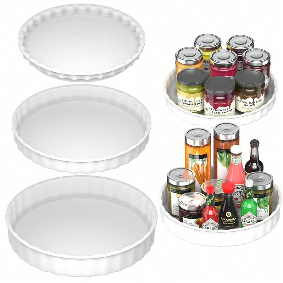 3 Pack Large Lazy Susan Rotating Turntable Organizer - For Kitchen, Pantry, Cabinet - White - View 1