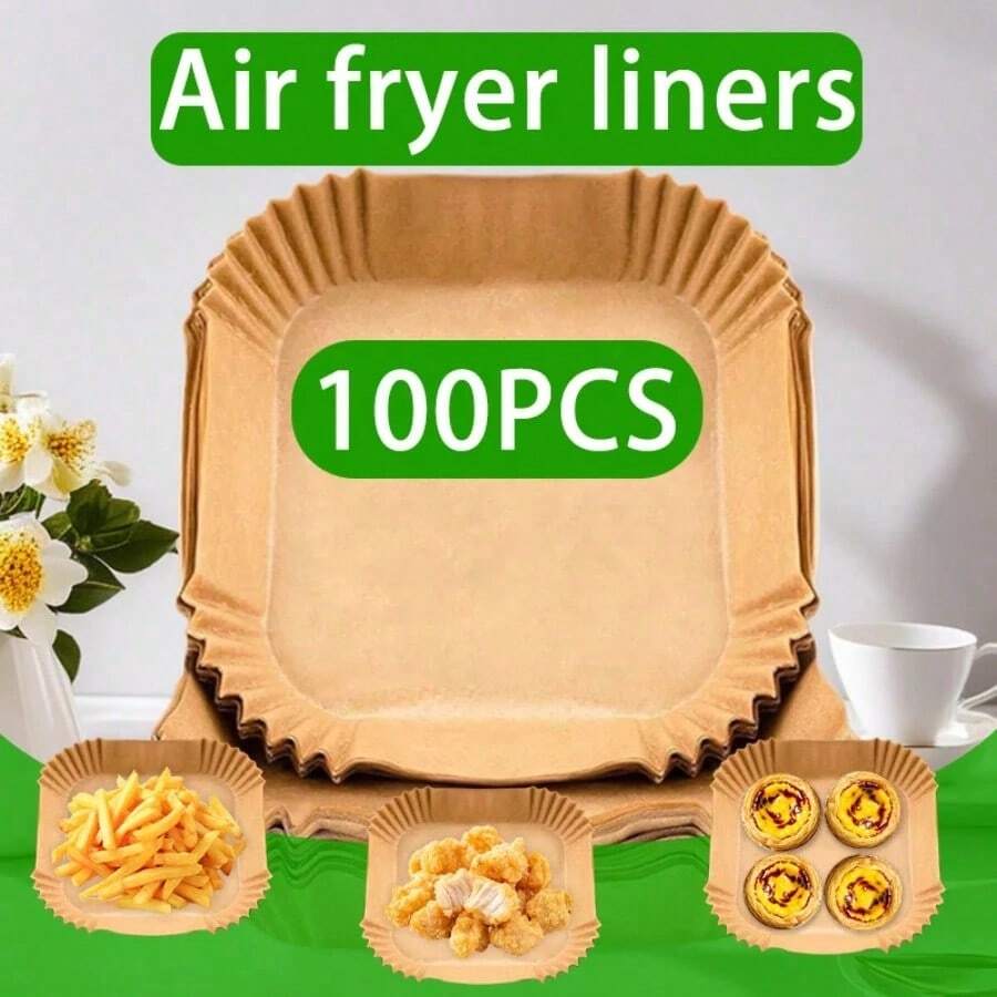 100er Pack Antihaftauskleidung für Heißluftfritteuse | quadratisch & rund 16cm (6,3") Backblech | mikrowellen- und ofenfest zum Grillen/Braten | mühelose Reinigung Küchentrick für Zuhause und kommerziellen Gebrauch Schulanfang