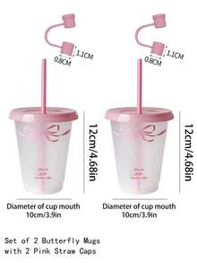 1/2 夏季大容量吸管杯便携式冷饮咖啡杯蝴蝶结可爱带吸管可重复使用，学校用品