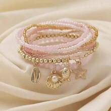 1 Set de pulsera con colgante de conchas, estrellas de mar y perlas falsas, accesorio de moda de verano
