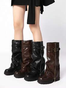 Cizme cu toc gros până la jumătatea gambei, punk la modă