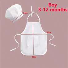 白色婴儿厨师服 - 烹饪围裙和帽子套装，适合男孩和女孩的婴儿摄影道具服装，首次厨师体验 - 彩色 - 查看 13