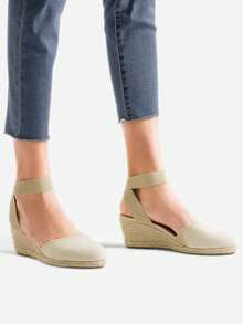 Women's Elastic Ankle Strap Espadrilles Wedge Sandals - Beige - View 11