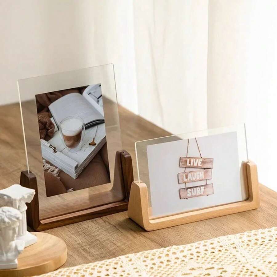 Marco de imagen de acrílico nórdico, soporte de fotos de ídolo Kpop de madera, decoración de fotos para bodas y fiestas, soporte de fotos de escritorio para oficina - A1 - Ver 1