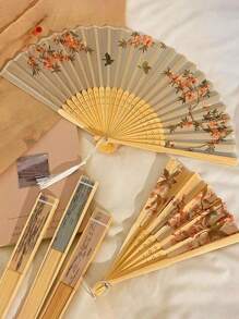 1PC Bamboo Folding China-Chic Small Fan Tassel Flower Props Costume Ancient Costumedance Bamboo Fan,Elegant, Comfortable And Gorgeous Style With Carved Flower Best Gifts Birthday Graduation