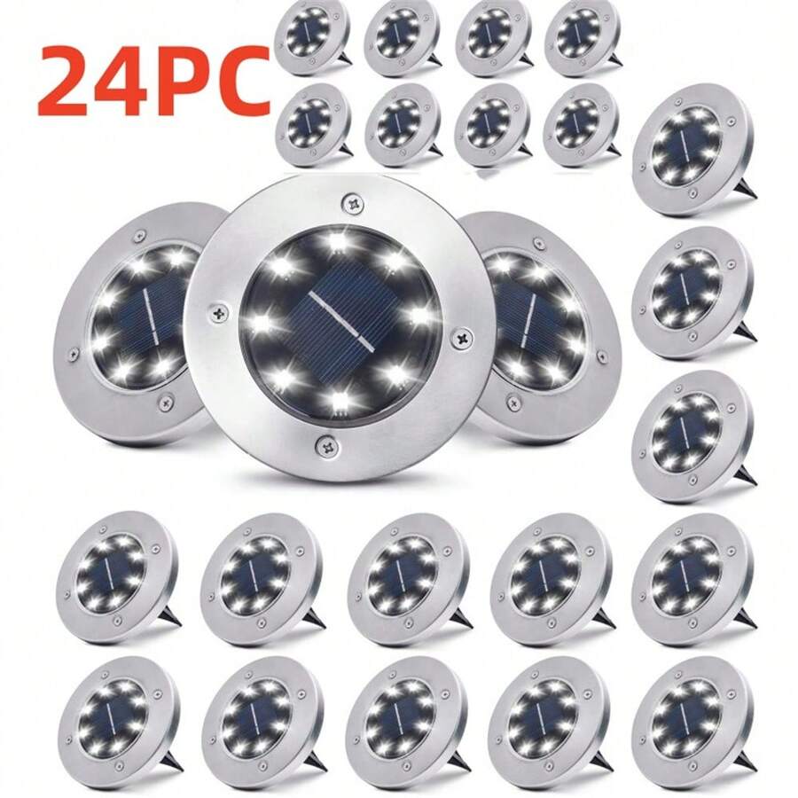 4/8/12/24pcs Solar Ground Lights, Outdoor 8LED Pathway Lights, Solar Garden Lights Landscape Lighting, Patio, Lawn, Driveway,White Light - White - View 1