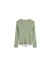Autumn/Winter V-Neck Asymmetrical Knitted Sweater Top, Leisure Casual Undershirt For Women - Green - View 6