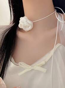 Rose Flower Necklace For Women, Black Flower Choker Necklace, Camellia Flower Wax Rope Neck Chain