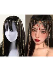 1件装时尚优雅链条流苏头饰额链发链头饰头饰发饰发藤链，发饰，婚礼，节日装扮，锐舞派对配饰，发饰，准新娘