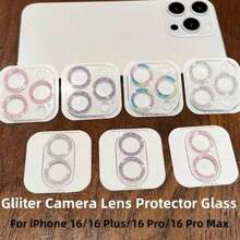 1 pieza Protector de lente de cámara con brillo de lujo compatible con iPhone 16 Pro Max Plus 15 14 5G Apple, película de lente con brillo de color caramelo dopamina, aplicable a protección diaria, oficina, cubierta de cámara de teléfono doméstico, a prueba de agua, a prueba de golpes, resistente a caídas, resistente a arañazos, antihuellas dactilares, cobertura completa