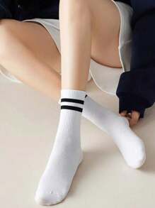 6 pares de calcetines tipo tripulación de unicolor para mujer, calcetines de moda casual y deportiva hasta el tobillo, para otoño/invierno