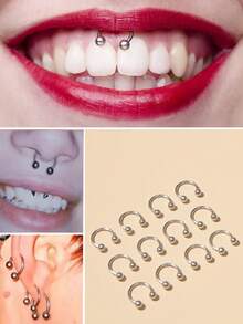 12 件不锈钢简约风格马蹄形鼻中隔环，医用钢鼻/身体穿孔首饰耳环环眉唇固定器，8 毫米