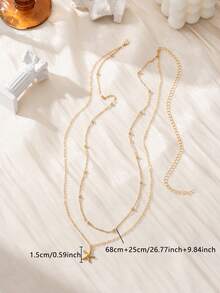 1pc Women's Charm Sexy Starfish Pendant Beaded Chain Double Layer Waist Chain, Suitable For Summer Beach Holiday Party Wear (Random Beads Quantity)