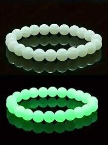 1pc 8mm Green Luminous Bead Bracelet, Luminous Stone Bracelet, Round Bead Green Fluorescent Male And Female Night Pearl, Single Circle Bracelet