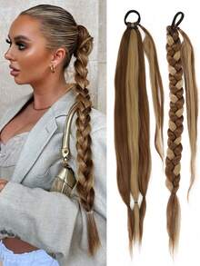 تمديد ضفيرة الذيل المرفوع 22 ~ 40 بوصة مع رباط مطاطي، صلب مستقيم ملحوم ذيل الحصان ، امتداد شعر اصطناعي طبيعي ناعم أسود