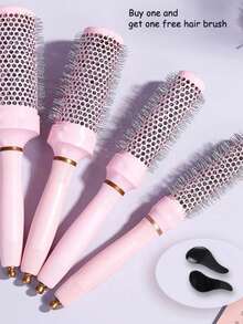 2件套专业陶瓷圆梳套装，适用于日常发型造型 - 防静电，铝制梳筒，尼龙刷毛，ABS塑料手柄，沙龙级工具，附赠一把梳子，返校季、旅行度假必备，女士美发配件，梳子，边缘梳，边缘梳发梳，发梳套装，梳子，理发师，美发设备，发型，美发，发梳，梳子套装，梳子，卷发梳，解结梳，女士发梳，理发师配件，理发店，美发设备