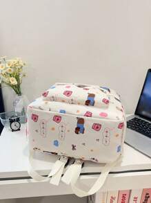 1 Pieza Mochila básica clásica y elegante para volver al colegio, bolso escolar con estampado de perro de dibujos animados, con compartimento para portátil, correas ajustables, mochila casual y ligera para viajes, perfecta para niñas/adolescentes/estudiantes/graduados, ideal para uso diario, salidas, viajes, escuela y vuelta al colegio