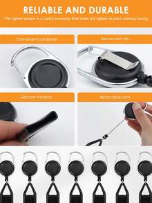 10 Piece Retractable Lighter Clip Holder Keychain With Clip, Classic Lighter Cover For Convenience (Black)