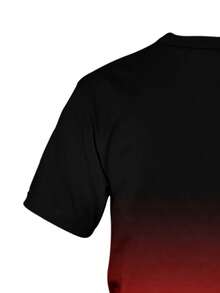 Men's Gradient Letter Print Short Sleeve Crew Neck T-Shirt And Drawstring Shorts Set, Comfortable Casual Outfit, 100% Polyester, Lightweight And Breathable Fabric - 灰色 - 查看 7